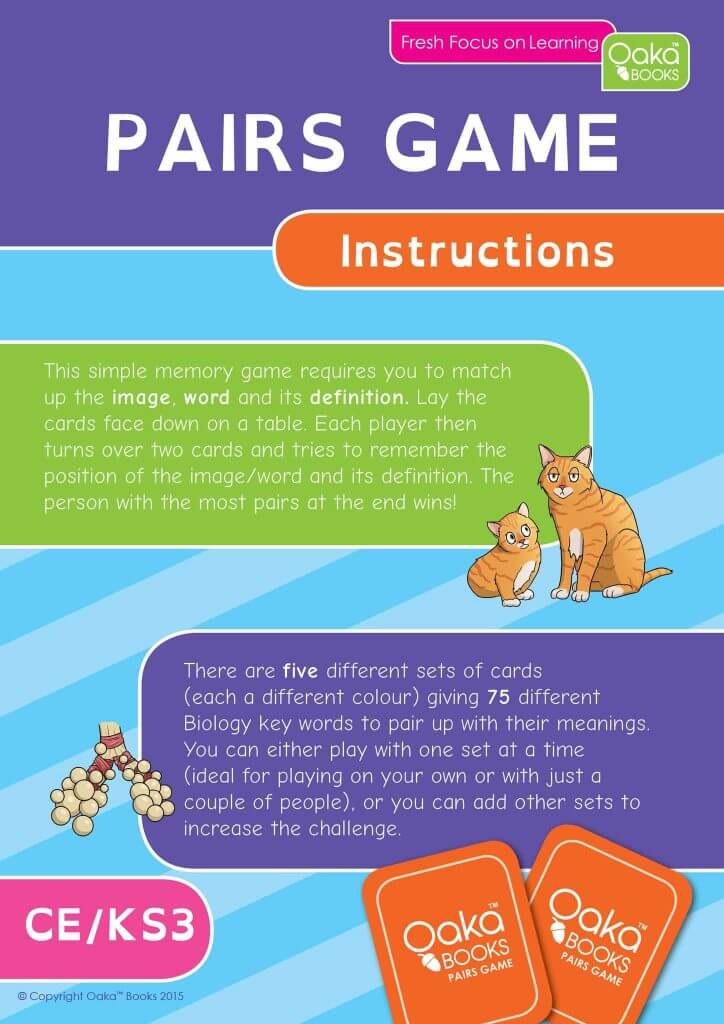 CE KS3 Biology Pairs Game Resources For Dyslexics
