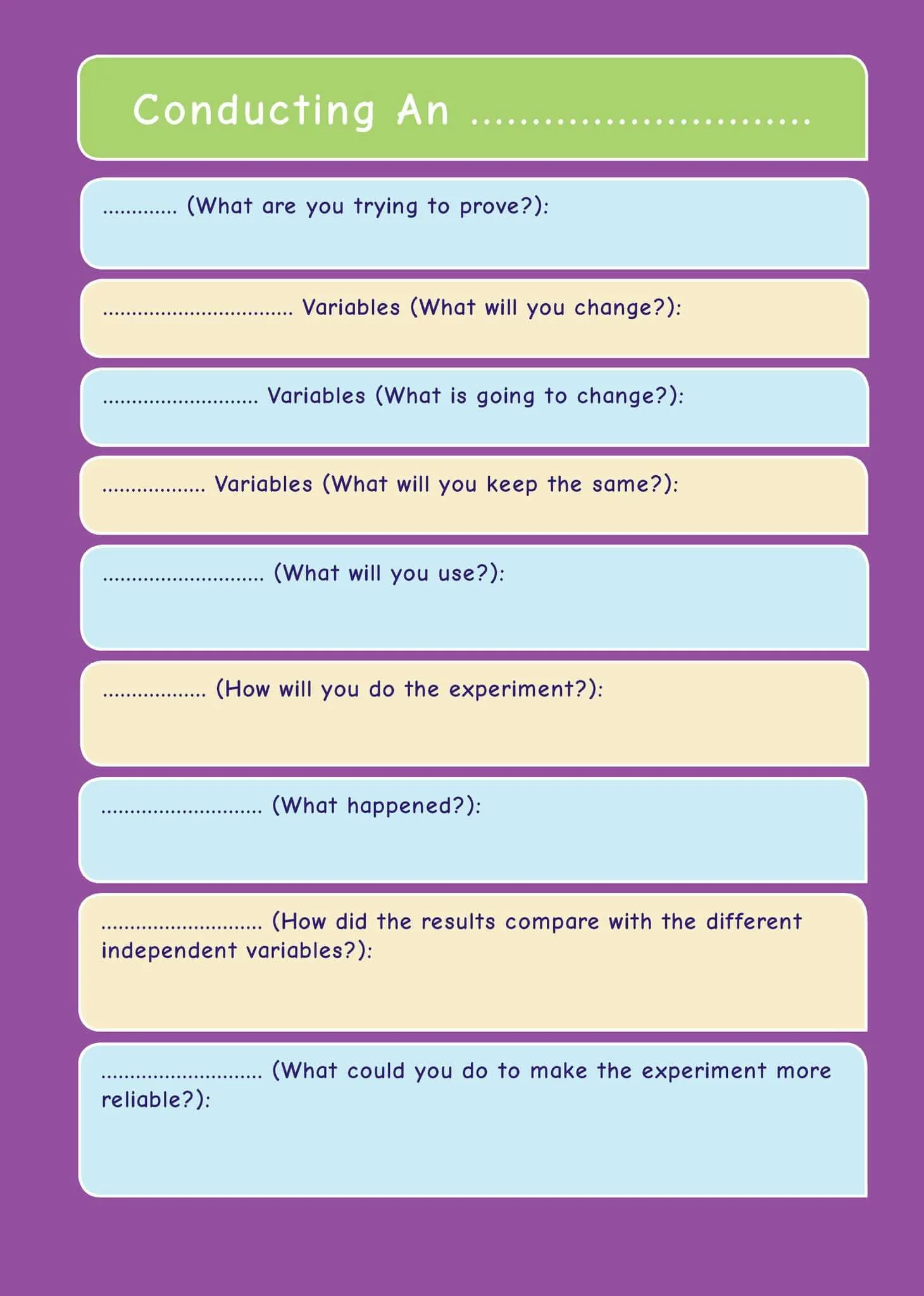 Common Entrance KS3 Science Revision Questionnaire