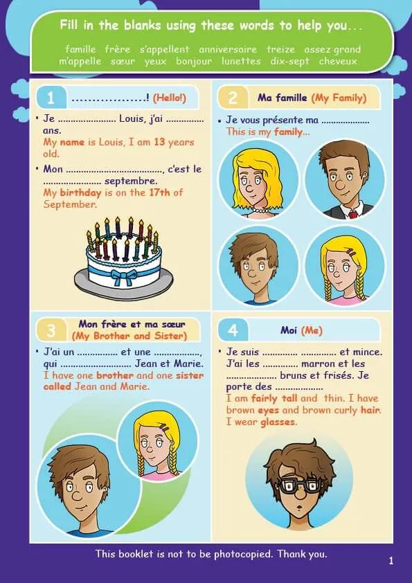 CE/KS3 French: All About Me
