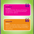 Customer reviews praising a children’s learning game as fun, colourful and easy to understand